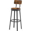 Swivel bar stool set of 2 with backrest, industrial style, metal frame, 29.5" high for dining room. Rustic Brown, 13.4"w x 40.5"h.