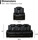 Black Leather Reclining Sofa Set With LED Light Living Room