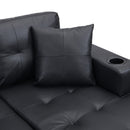 Modern Sectional Sofa Set with L Shape Chaise Lounge, Cup Holder, Black PU, 4 Seat