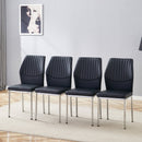 Luxury Simple Chair Set of 4 - High Resilience Dining Chair Black PU Material with Metal Silver Leg