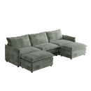 Corduroy Fabric 3-Seater Comfy Cloud Couch with 2 Movable Footrest for Living Room,Oversized Deep Seat U Shaped Couch Set, Upholstered Large Size Deep Seat 2-Seat Sofa with 3 cushions