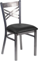 Two Pack Hercules Series Clear Coated X Back Metal Restaurant Chair Black Vinyl Seat