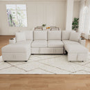 Beige Chenille Sectional Sofa Convertible Pull-out Bed with Storage Ottoman & USB Ports, 109.1'