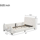 Twin Size Upholstered Platform Bed with Guardrail, White