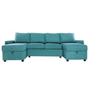 Convertible U-shaped Sectional Sofa with Storage Chaise Lounges & USB Ports, Teal, Twill Polyester, 103.9'
