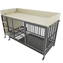 Large pet cage with storage rack, drawers with stainless steel food and water basin, made of iron frame and MDF material, sturdy, exquisite, and practical (black+beige)