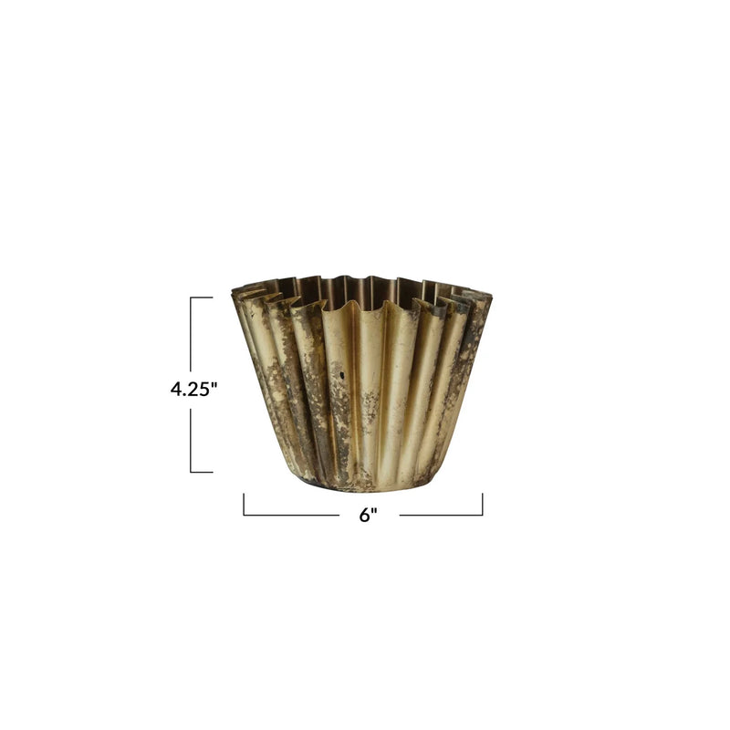 Fluted Metal Planter, Brass Finish