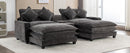 Modern Chenille Upholstered Sectional Sofa with Ottomans, USB Ports, Cup Holders, and Storage in Grey