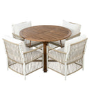 TOPMAX Modern 5-Piece Patio Extendable Wooden Dining Table Set, 12inch Butterfly Leaf Foldable Round Kitchen Table Set with 4 Rattan Arm Chairs for Backyard,Balcony, Garden, Poolside, Natural