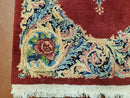 Small Persian Kirman Rug 2x4, Wool Oriental Vintage Handmade Carpet, Hand Knotted Floral Medallion, Red & Beige, Semi Open Field
