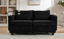 Convertible Chaise Lounge 63' Loveseat Sofa Bed with USB Ports, Cup Holders, Phone Holder & Storage, Black Corduroy