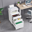 Modern 3-Drawer Mobile Filing Cabinet with Lock, White Metal Office Storage, Legal/Letter Size