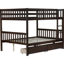 full Over full Rubber Wood Bunk Bed with 2 Drawers, Convertible into 2 full Beds, full Size Bunk Bed with Ladder and Safety Guardrails ,Espresso