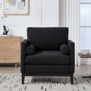 35.4' Wide Modern Farmhouse Performance Accent Chair with Black Finish Legs, Wood Base Reading Armchair Single Sofa with Two Bolster Pillows for Living Room offices and Lounge, Black Boucle.
