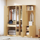 4-Door Wardrobe with Shelves, Drawers, and Full-Length Mirror, Natural