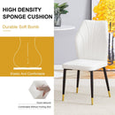Black Marble Pattern Tempered Glass Dining Set - 71'x35.4' with 8 White PU Chairs With a Widened Backrest Design.