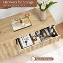 Fluted Six Drawer Dresser Walnut Finish FiftyThreeInchWide