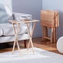 TV Dinner Tray Table Set of 4 With Storage Rack Natural