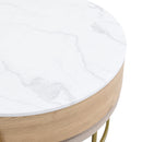 Modern Round Lift-Top Coffee Table with Storage & 3 Ottoman White & Natural