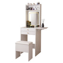 Vanity Desk with Lighted Mirror, Makeup Vanity Desk with Drawers and Storage Cabinet  for Bedroom, Glass Desktop, 3 Lighting Modes Adjustable Brightness, Storage Stool, White
