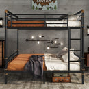 Queen over Queen Metal Bunk Bed, Industrial Detachable Bunkbeds with Safety Guard Rails for Teens, Black(Old SKU W2580S00006)