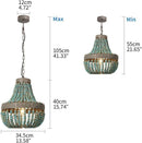 Gray Blue Rustic Wood Bead Chandelier Pendant Light
