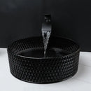 Diamond glass basin set with matte black faucet for bathroom