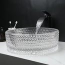Diamond glass basin set with matte black faucet for bathroom