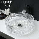 Diamond glass basin set with matte black faucet for bathroom