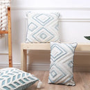 Diamond tufted blue and white cushion cover living room with tassels