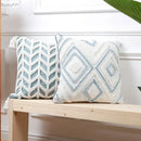 Diamond tufted blue and white cushion cover living room with tassels