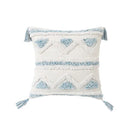 Diamond tufted blue and white cushion cover living room with tassels
