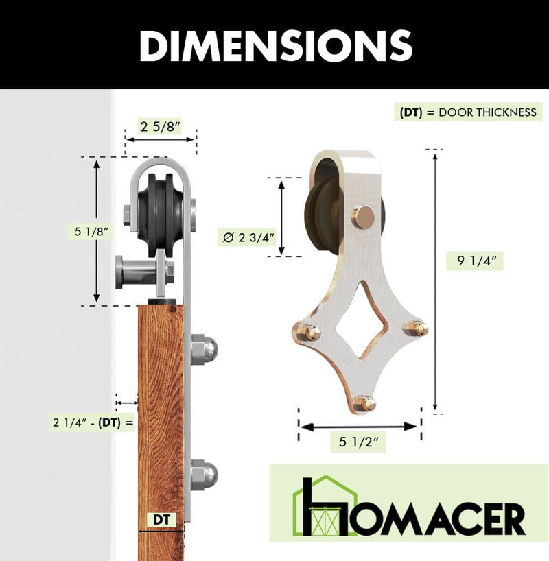 Non-Bypass Sliding Barn Door Hardware Kit - Diamond Design Roller - Silver Finish