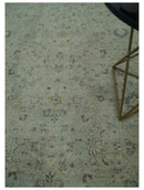 Distress Finished Beige, Silver and Charcoal 8x10 Traditional Wool Rug