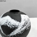 Distressed black & white ink painting ceramic vase living room decor