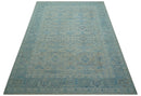 Distressed Design Silver And Beige Hand Knotted 10x14 Wool Area Rug