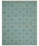 Distressed Hand Knotted Blue And Beige Oriental Design 8x10 Wool Area Rug