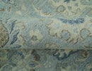 Distressed Hand Knotted Blue And Beige Traditional Design 9x13 Wool Area Rug