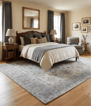 Distressed Hand Knotted Traditional  Silver and Rust Custom Made Wool Area Rug
