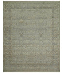 Distressed Silver And Beige Hand Knotted khotan design Custom Made wool area rug