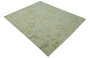 Distressed Traditional Design Blue And Beige Hand Knotted 8x10 Wool Area Rug