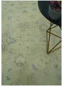 Distressed Traditional Design Blue And Beige Hand Knotted 8x10 Wool Area Rug
