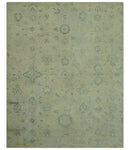 Distressed Traditional Design Blue And Beige Hand Knotted 8x10 Wool Area Rug