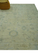 Distressed Traditional Design Blue And Beige Hand Knotted 8x10 Wool Area Rug