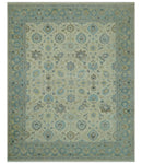 Distressed traditional Design Blue And Beige Hand Knotted 8x10 Wool Area Rug