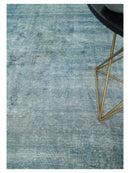 Distressed Vintage 8x11 Blue Modern Oxidized Textured Low Pile Wool Rug