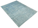 Distressed Vintage 8x11 Blue Modern Oxidized Textured Low Pile Wool Rug
