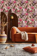 Flowers and Large Leaves Wallpaper