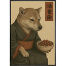 Dog Contemplating Kibble Japanese Ukiyo-e Style Poster Print