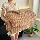 Double layer lamb plush throw blanket bedroom soft textured fleece
